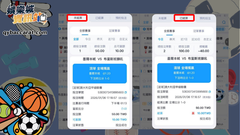 投注結果顯示